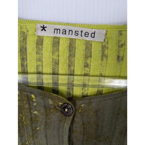 Mansted Rib Knit Long Cardigan or Sweater Dress Green Abstract Print Cotton M - Picture 4 of 9